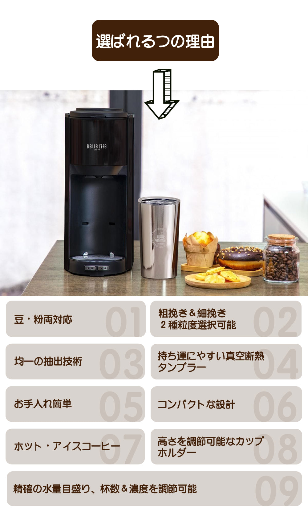 全自動コーヒーメーカーコーヒーメーカー 一杯用 二杯用 ミル付き 豆・粉両対応 粗挽＆細挽 タンブラー付き おしゃれ ステンレス 一人暮らし 挽きたて