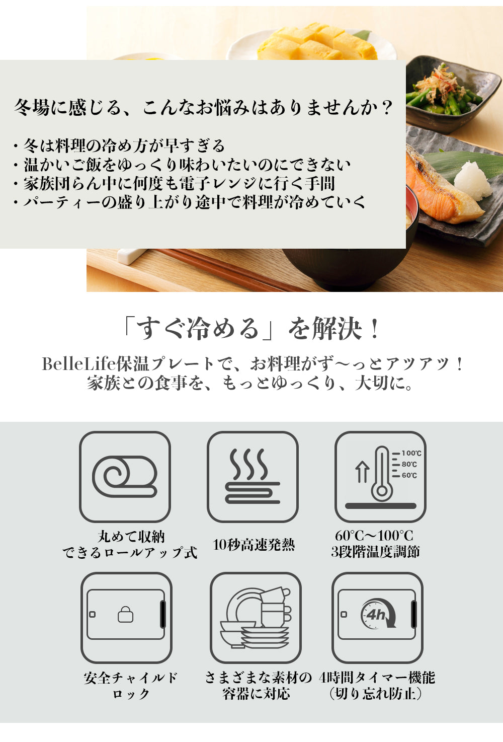 食品保温プレート 電気保温トレイ 解凍プレート 多機能食品断熱ボード フードウォーマー ホットプレート 温度調節可 10秒急速加熱 折り畳み式 急速解凍 家庭用 お手入れも簡単