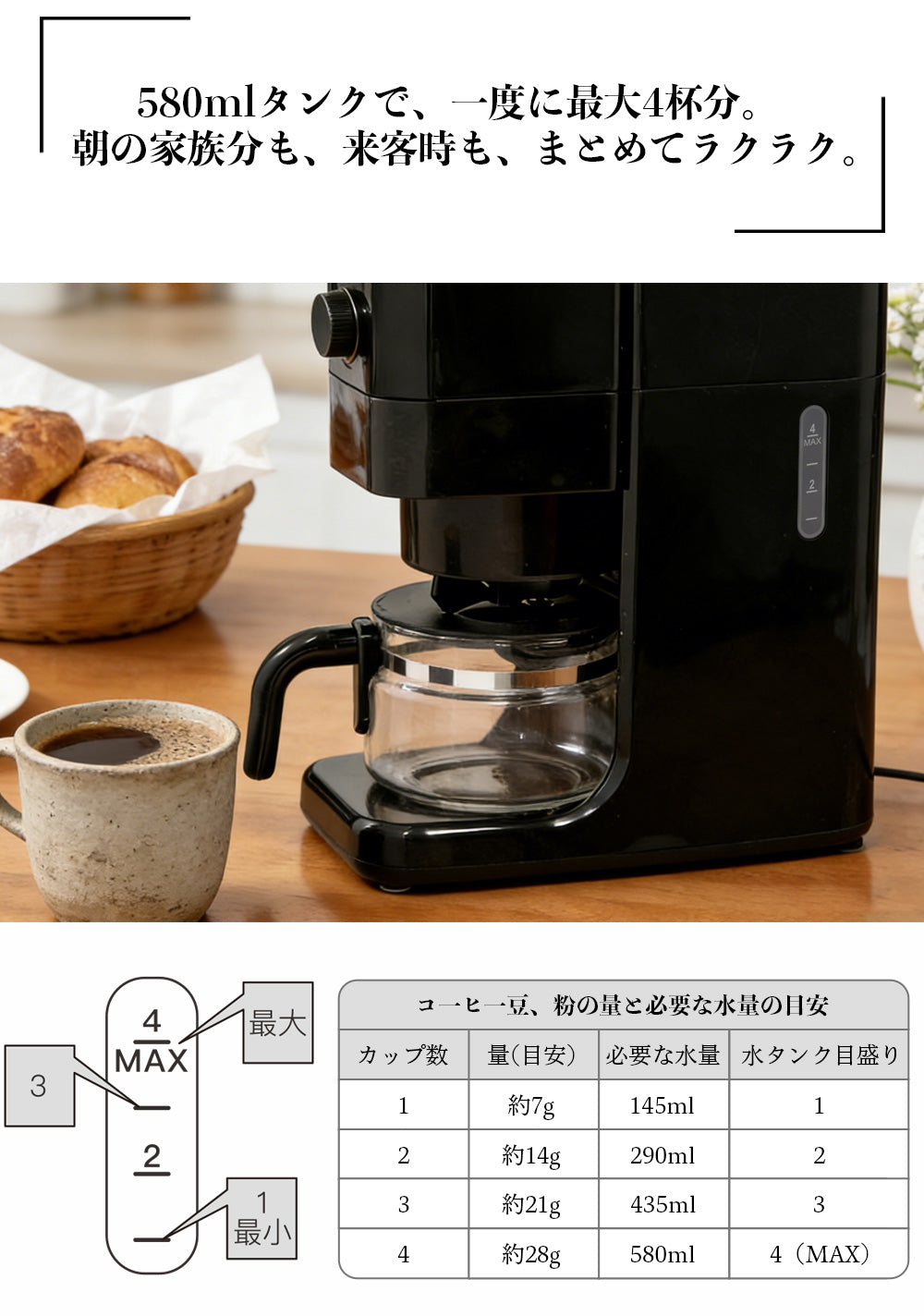 BelleLife公式ストア 全自動コーヒーメーカー コン式 ミル付き
