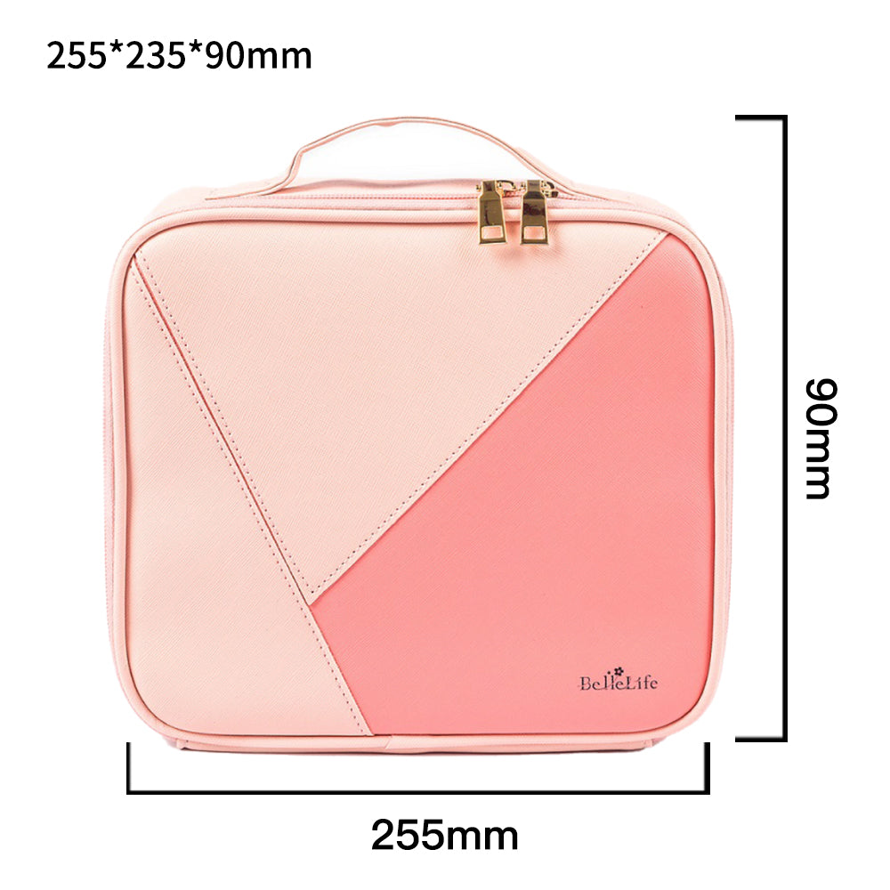 ピンクの革素材の鏡付き化粧箱